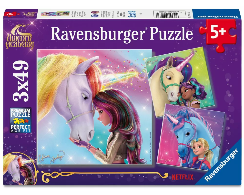 Kinderpuzzle 3x49 Teile - Unicorn Academy - Magie und Freundschaft