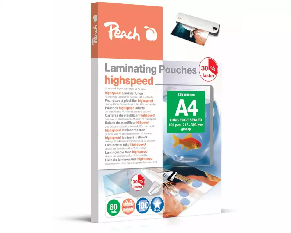 Peach Laminierfolie Highspeed A4, 80 µm, 100 Stück, Glänzend