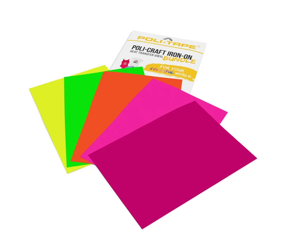Poli-Tape Aufbügelfolie Neon A4, mehrfarbig, 5 Stück