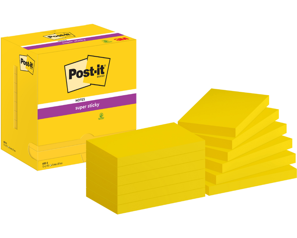 POST-IT Notes Super Sticky 76x127mm 655-S gelb 12x90 Blatt