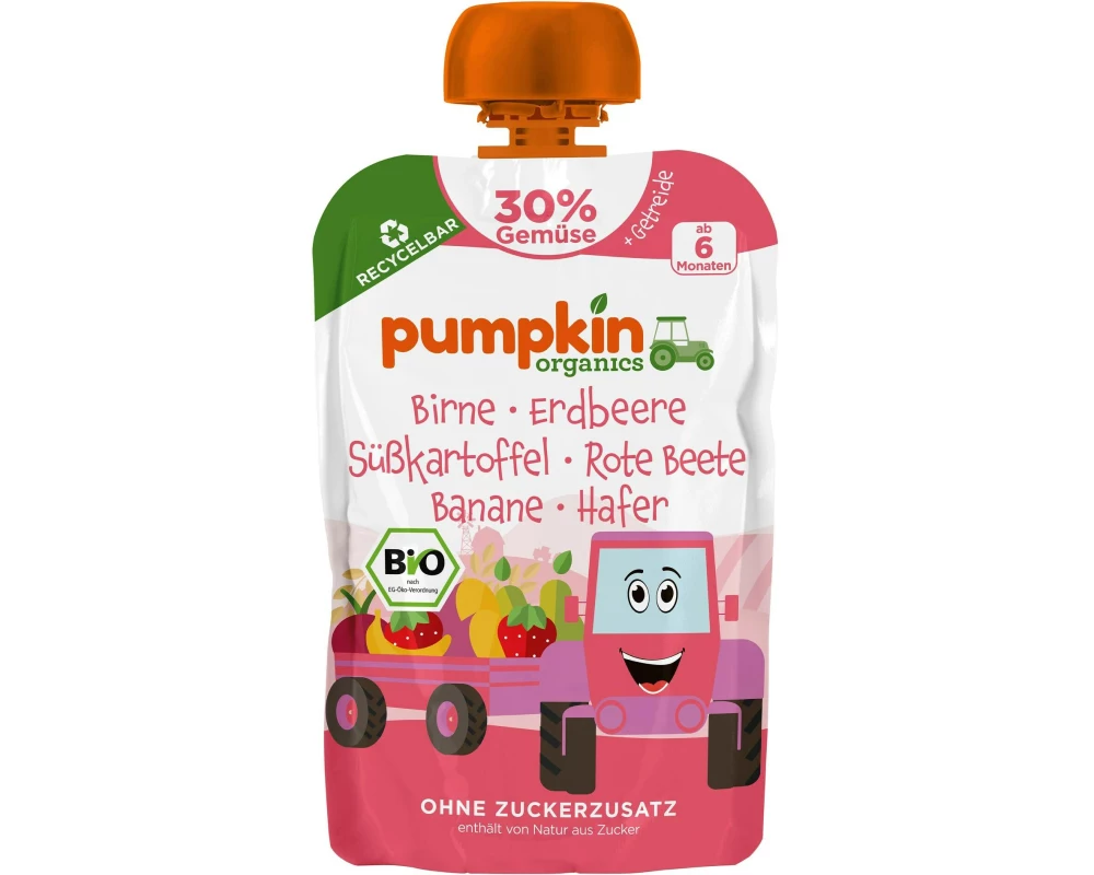 pumpkin organics Quetschbeutel Birne, Erdbeere, Süsskart., Hafer 100 g