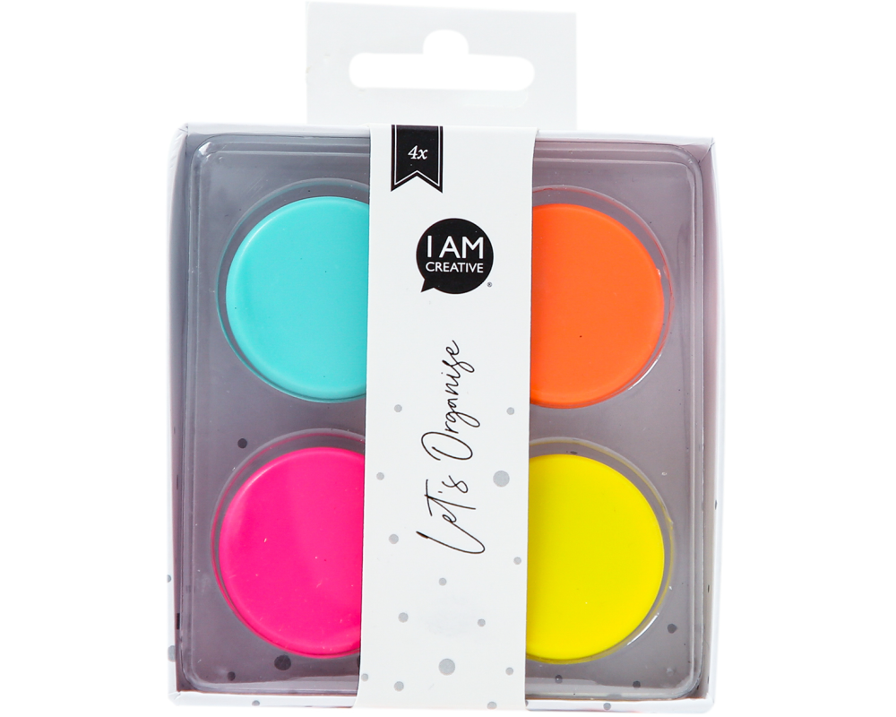 I AM CREATIVE Magnet Button Let`s Organize MAA4035.63 bunt, 32mm 4 Stück
