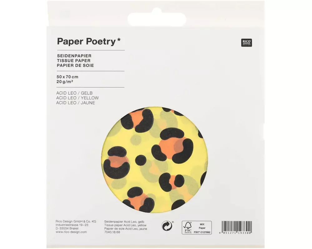 Rico Design Seidenpapier Leo 50 x 70 cm, 20 g/m², 1 Stück, Mehrfarbig