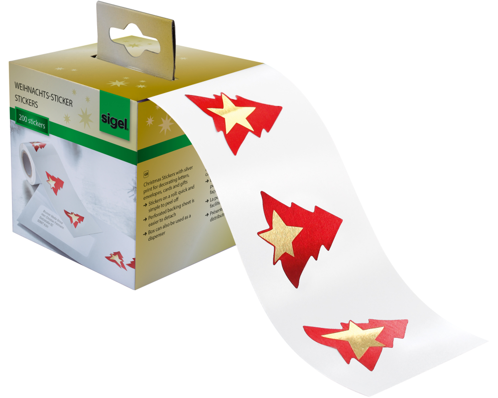 SIGEL Weihnachts-Sticker CS117/W Red Trees 200 Stück