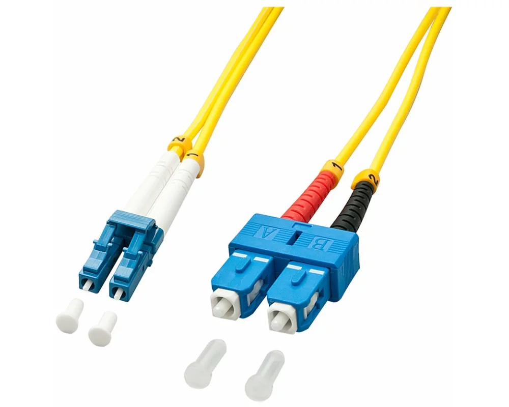 LINDY Fiber Optic Cable, OS2 , LC-SC , 15m, yellow, 9/125, Duplex, Singlemode, LWL