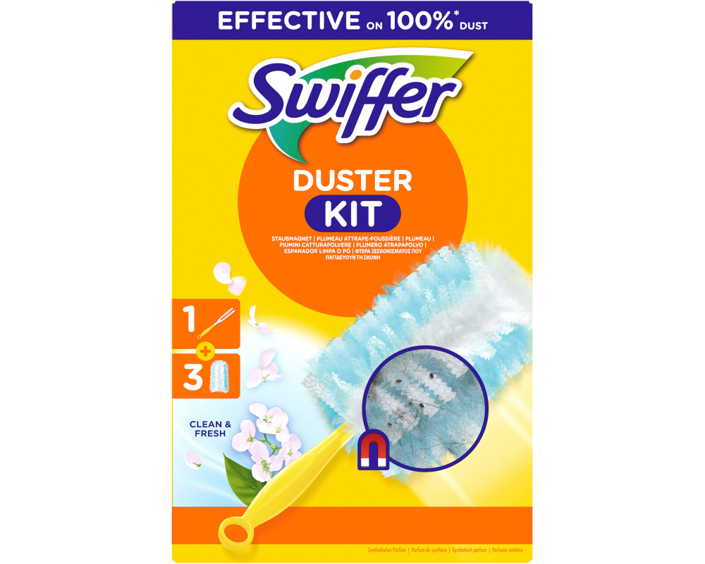 Swiffer Staubmagnet mit Griff 3 Stück, Blau/Gelb