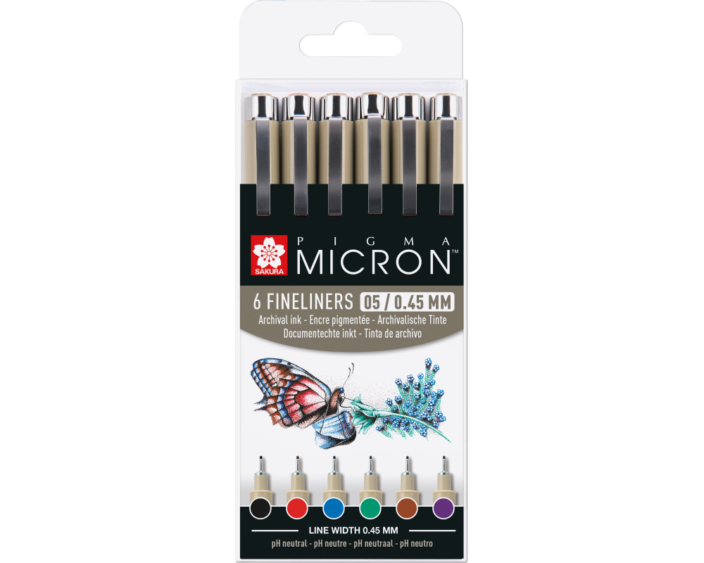 SAKURA Pigma Micron 05 Set 0.45mm POXSDK056A Basic Farben 6 Stück