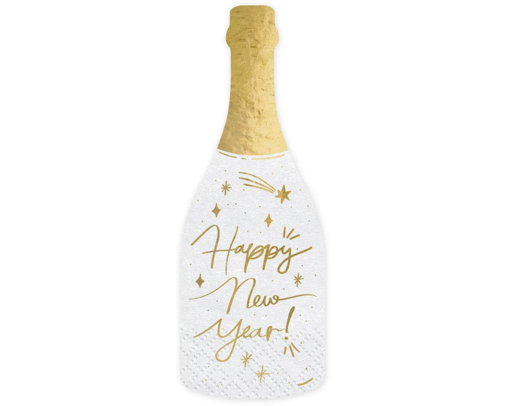Partydeco Papierservietten Happy New Year Flasche 7 x 19 cm, 20 Stück