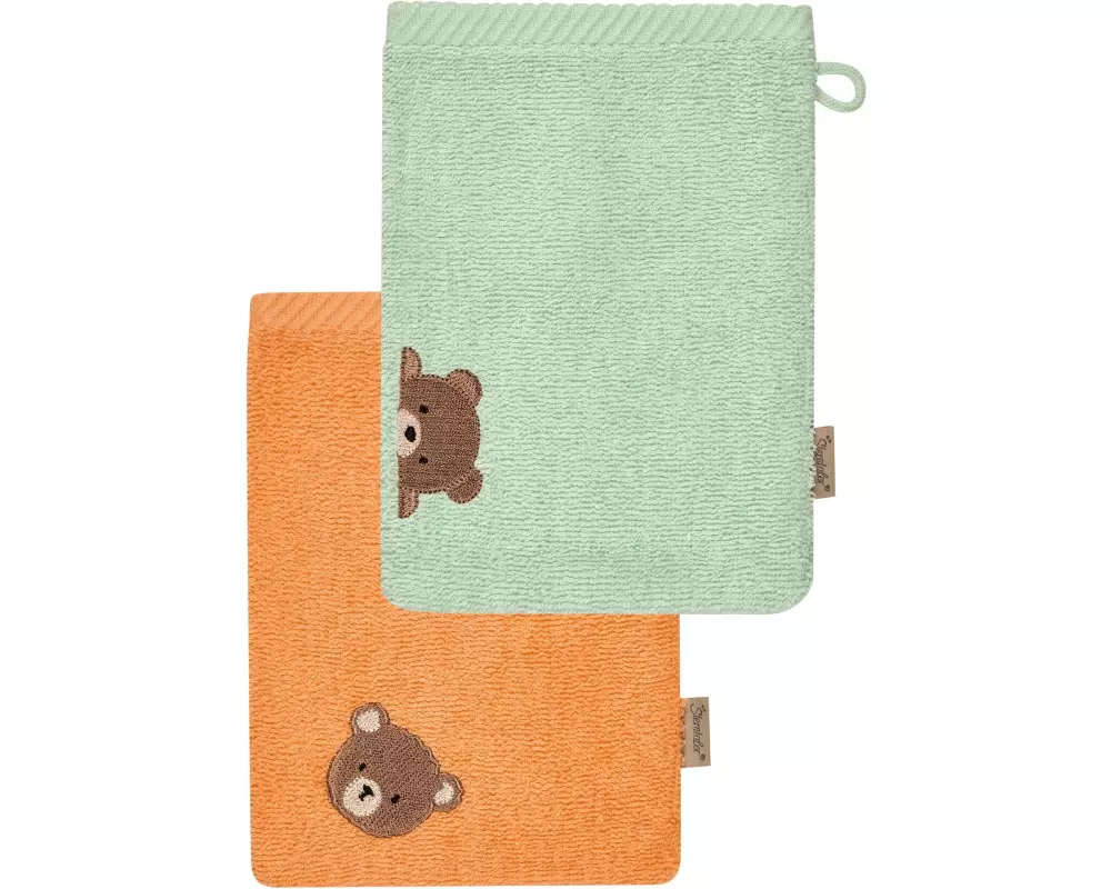 Sterntaler Waschlappen 2er Bär Bo Orange/Grün