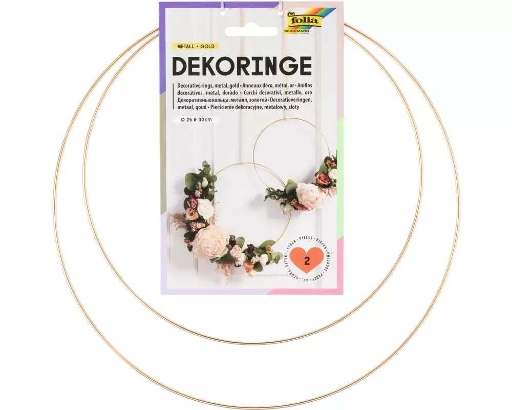 Folia Metallring Ø 25 und 30 cm, Gold, 2 Stück