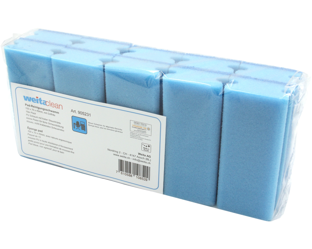 WEITACLEAN Padschwamm 150x70x43mm 5028028 blau, kratzend 10 Stück