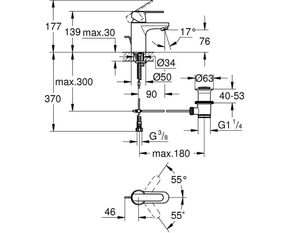 GROHE Get S-Size Mattschwarz mit Ablaufgarnitur