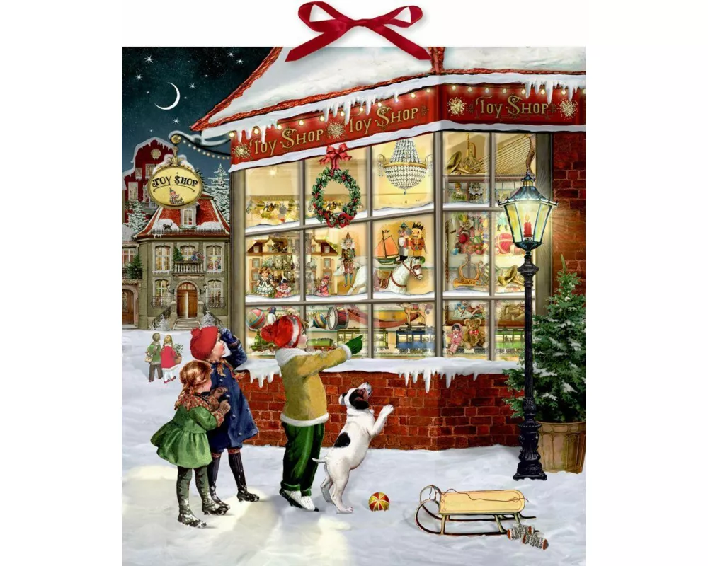 Wand-Adventskalender – Vor dem Spielzeugladen