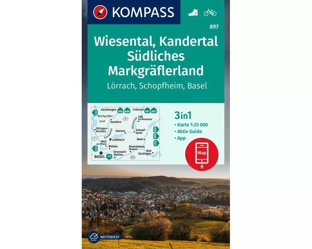 KOMPASS Wanderkarte 897 Wiesental, Kandertal, Südliches Markgräflerland, Lörrach, Schopfheim, Basel 1:25.000
