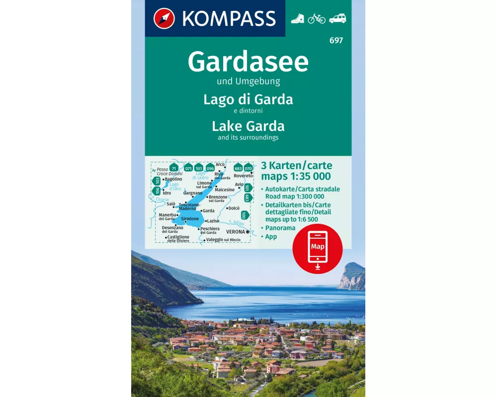 KOMPASS Wanderkarten-Set 697 Gardasee und Umgebung - Lake Garda and its surroundings - Lago di Garda e dintorni (3 Karten) 1:35.000