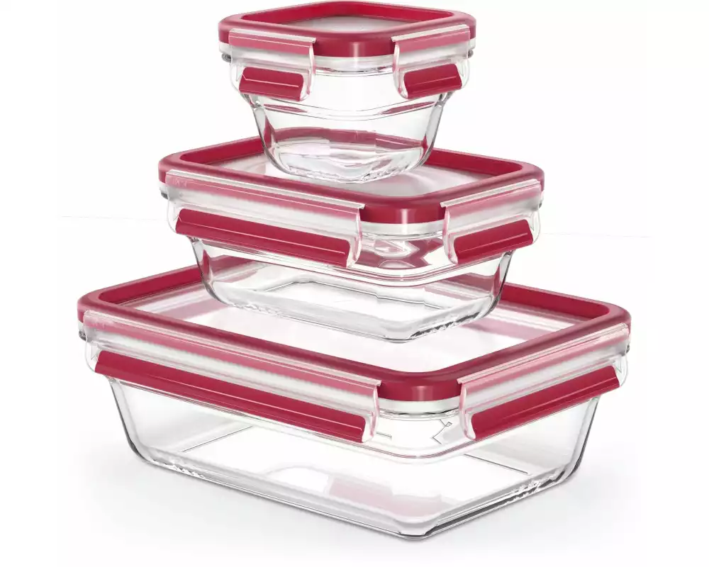 Emsa Vorratsbehälter Clip & Close Eco 3-teilig, Transparent/Rot