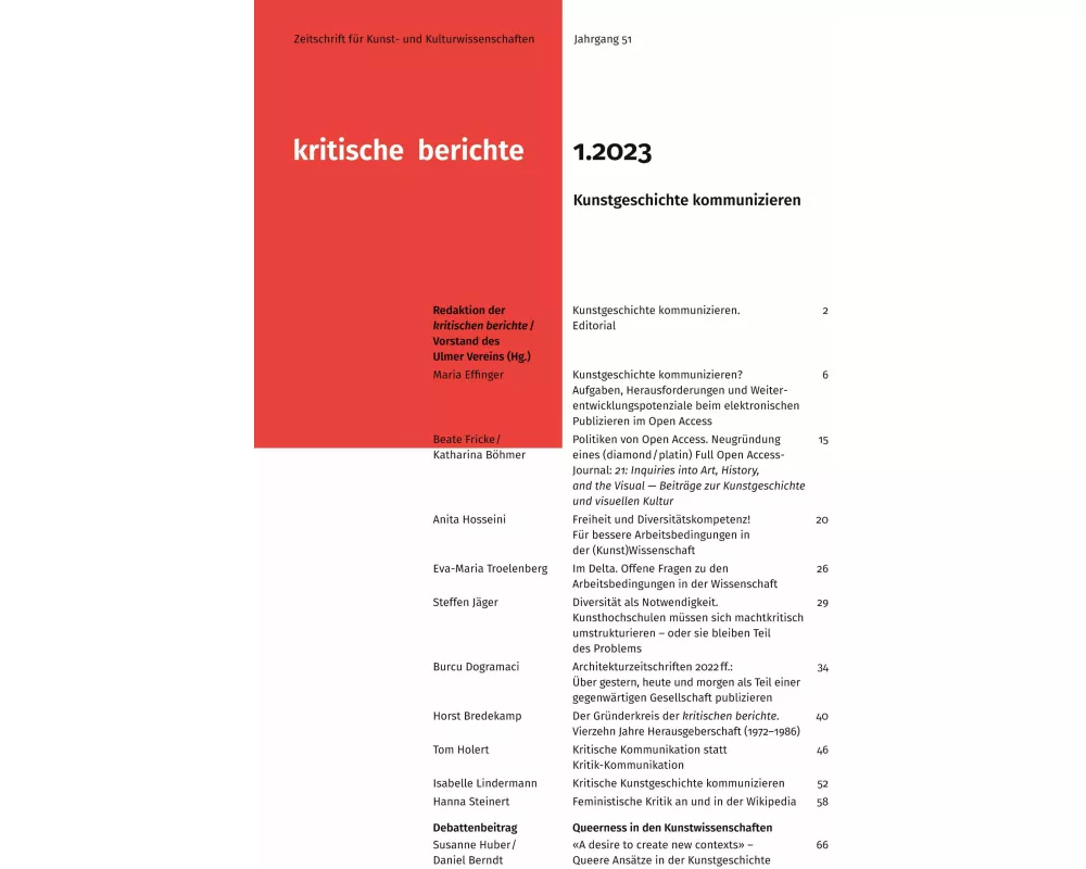 Kritische Berichte : Zeitschrift für Kunst- und Kulturwissenschaften / Jahrgang 51, Heft 1.2023