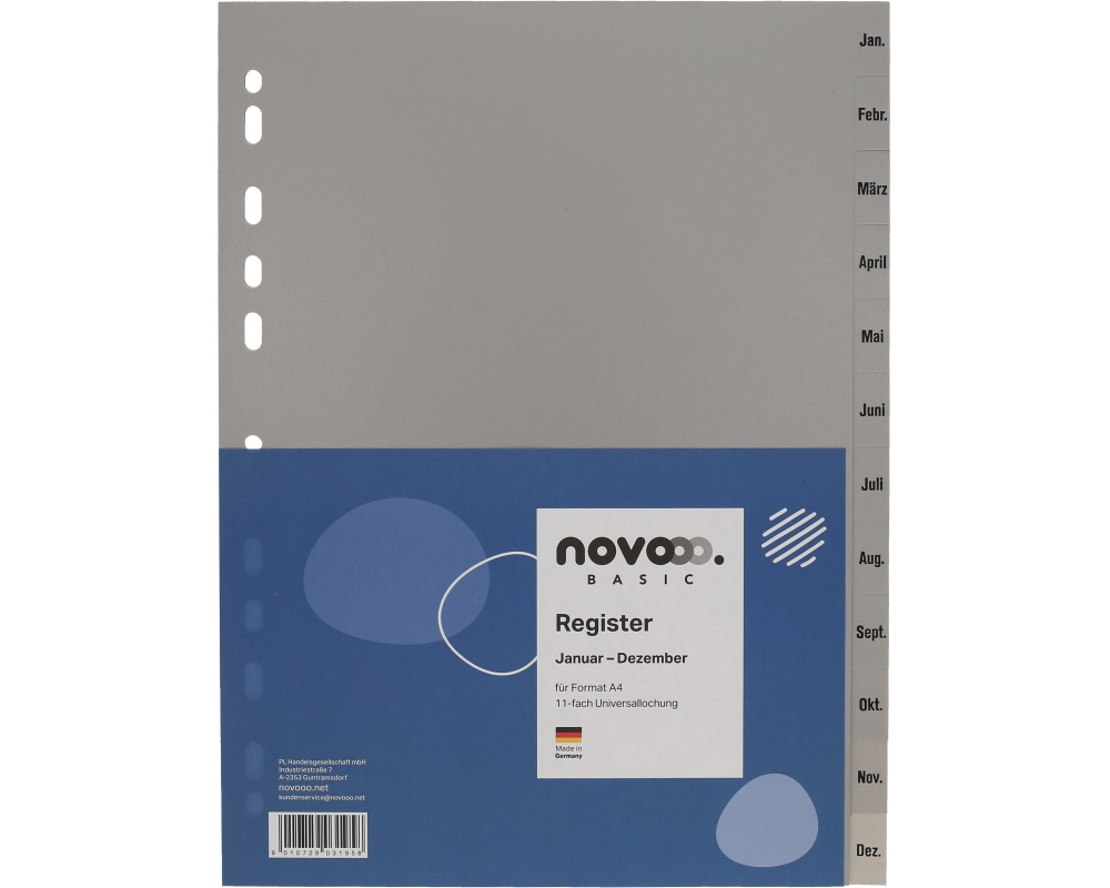 novooo. Register A4, 1 Reihe, Jan-Dez Grau
