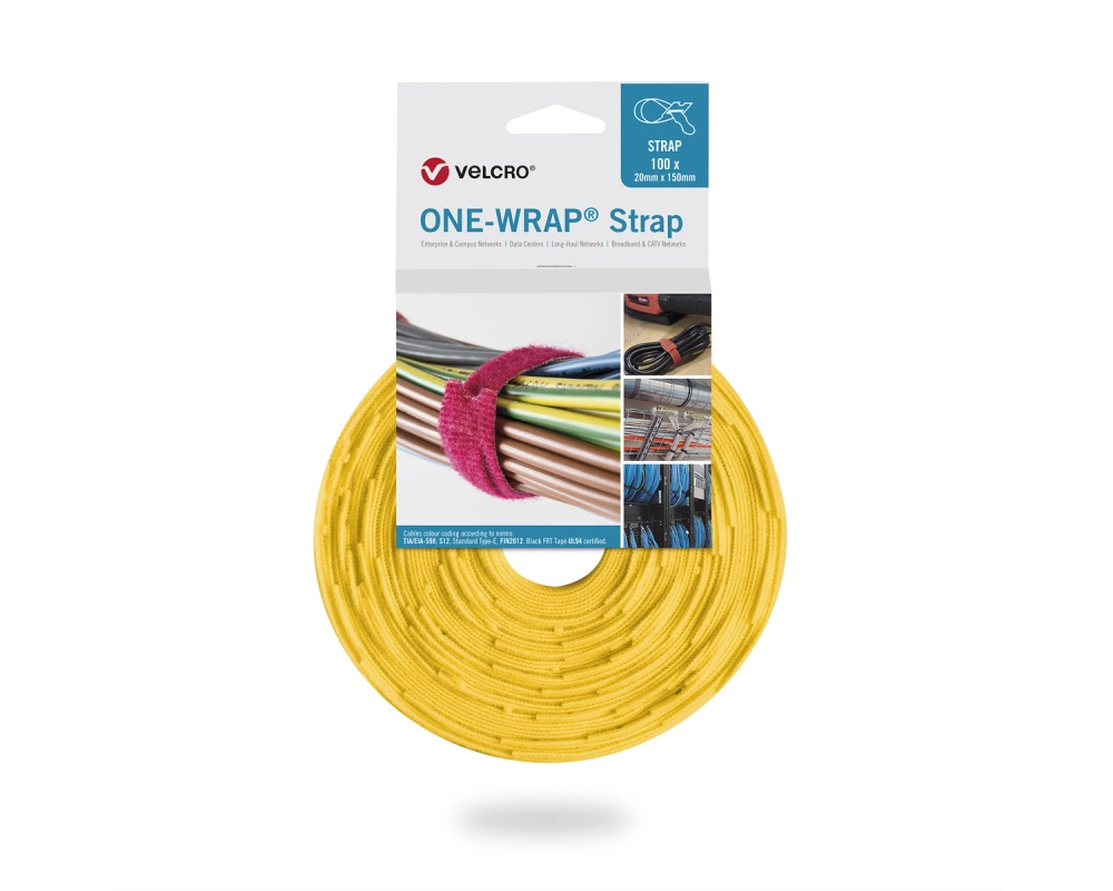 VELCRO One Wrap Strap 20mm x 150mm, 100 Stück, gelb