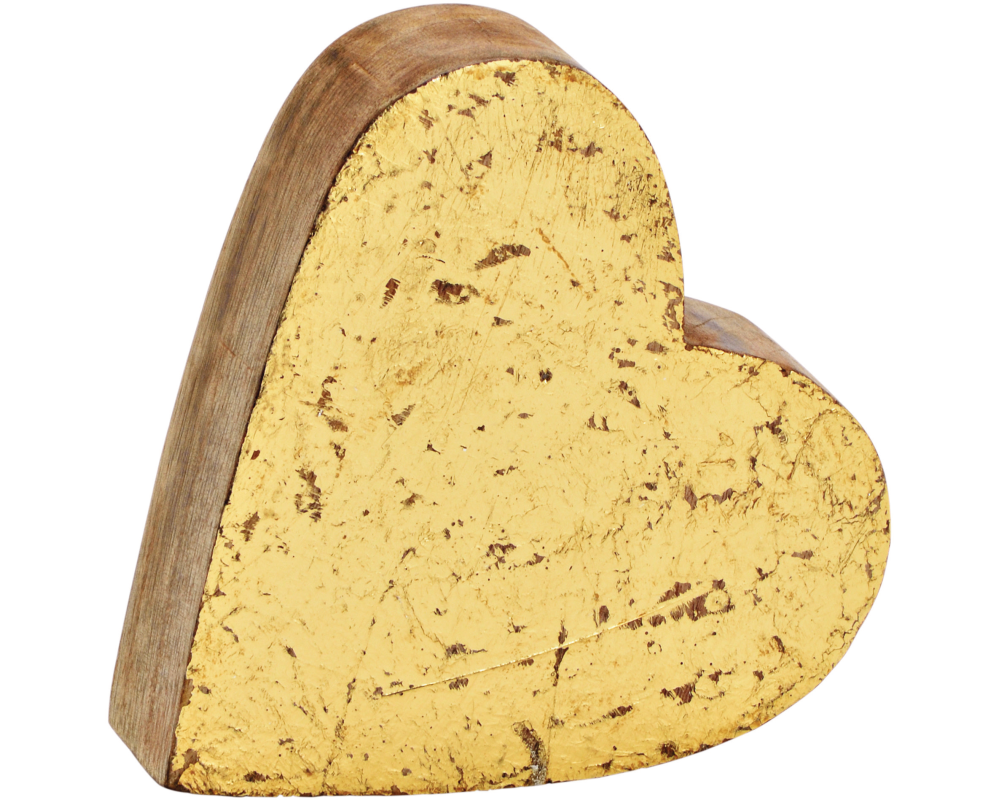 ROOST Herz aus Mangoholz 10034348 gold 14x13x4cm