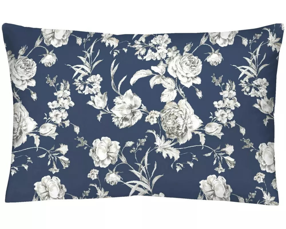 Home Fashion Kopfkissenbezug Satin Kwiat Blau/Weiss, 65 x 100 cm