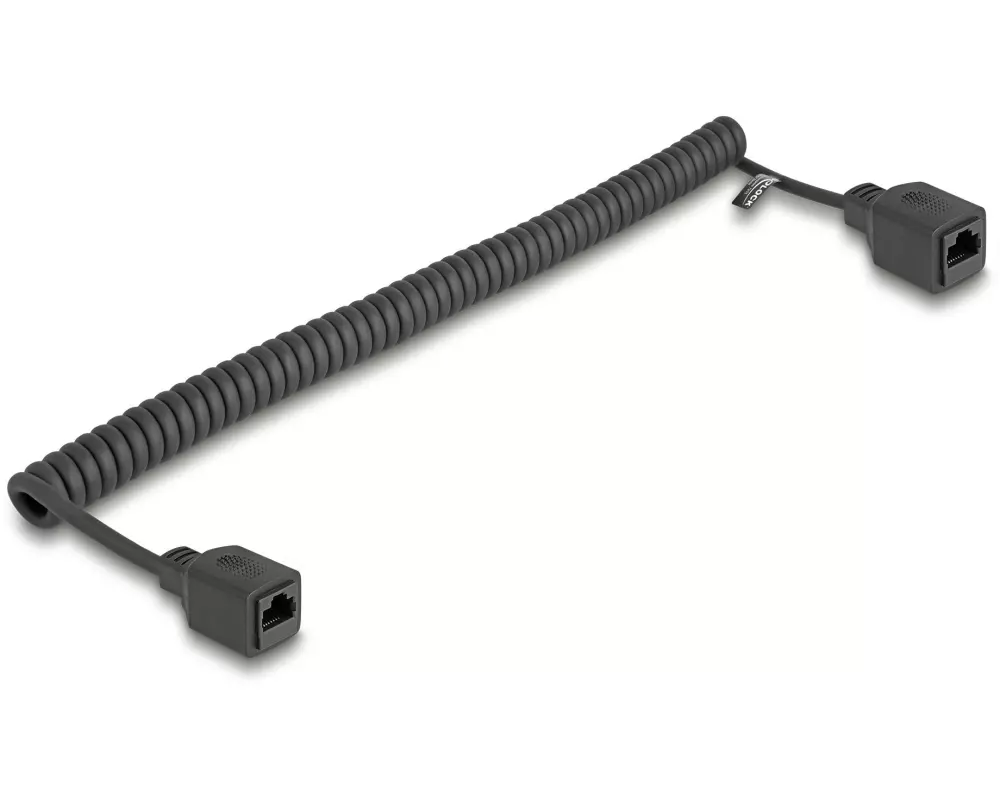 Delock RJ45 Spiralkabel Buchse zu Buchse Cat 5e, UTP, 2 m, Schwarz