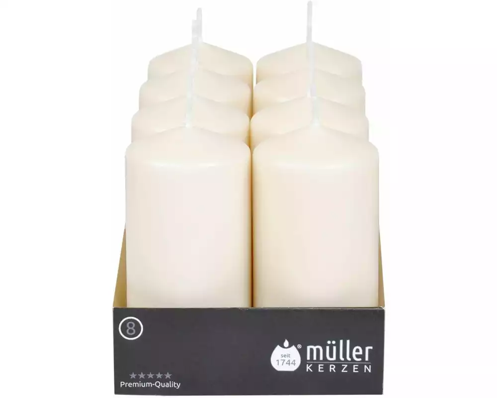 müller Kerzen Stumpenkerze 12 x 5.7 cm, Crème, 8 Stück