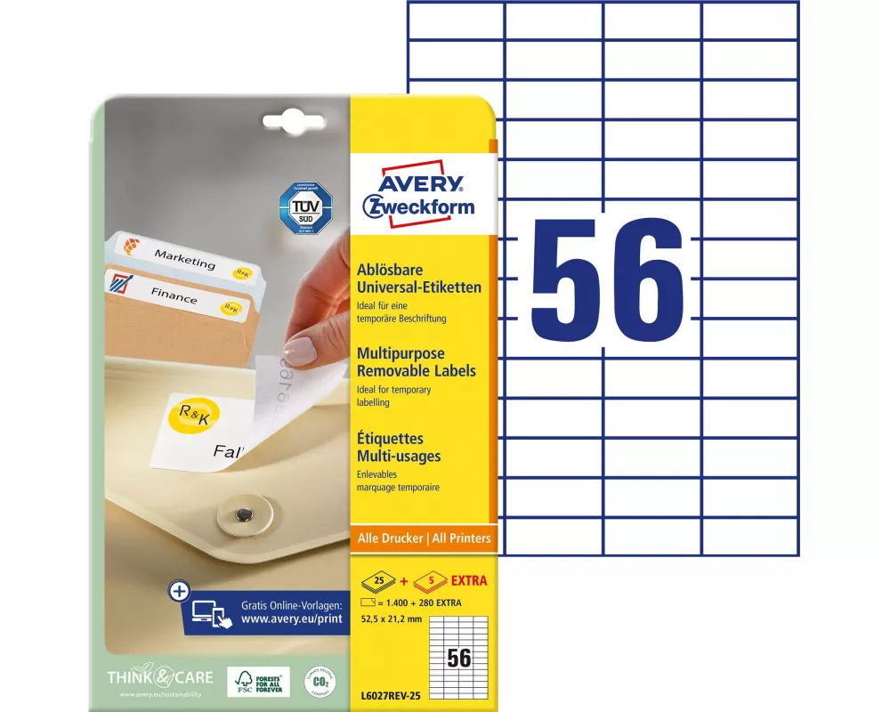 Avery Zweckform Universal-Etiketten L6027REV-25, 52.5 x 21.2 mm, 30 Blatt