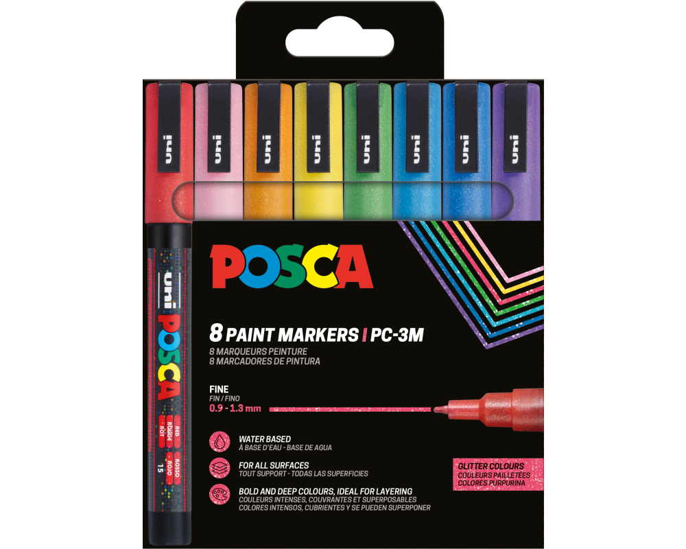 UNI-BALL Marker Posca 0.9-1.3mm PC-3ML 8P SE Sparkling 8 Farben