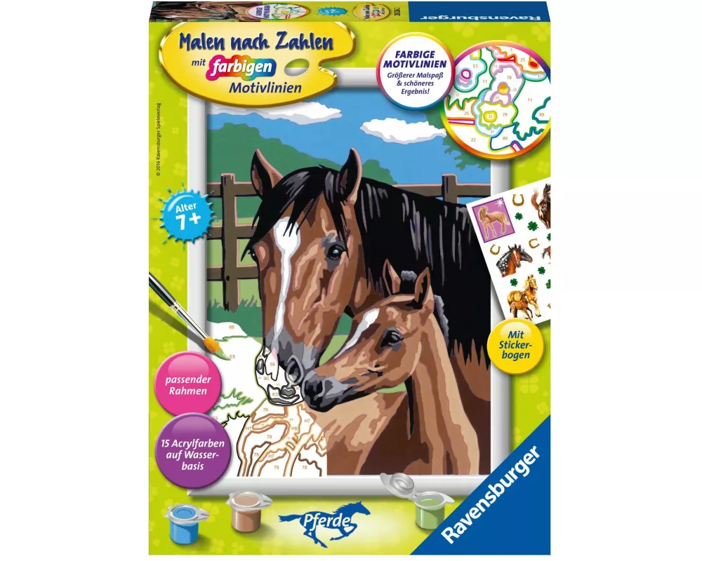 CreArt, Malen nach Zahlen Kinder - Pferd mit Fohlen