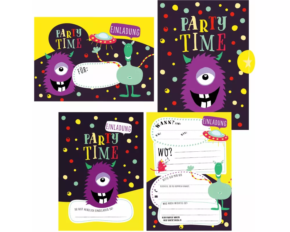 12 Monster Einladungskarten zum Geburtstag oder Party für Jungen und Mädchen inkl. Umschläge |