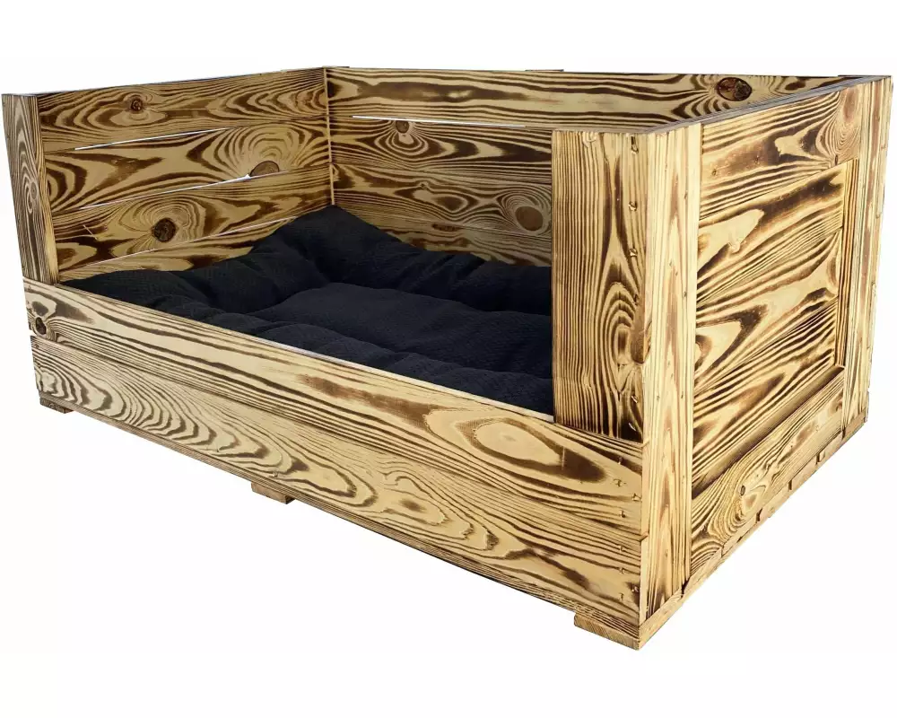 Holz Zollhaus Hunde-Sofa Vintage geflammt, 90 x 57 x 42 cm