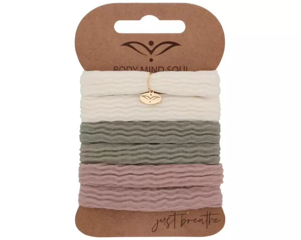 Body Mind Soul Haargummi Yoga soft, Crème, Salbeigrün, Altrosa 6 Stück