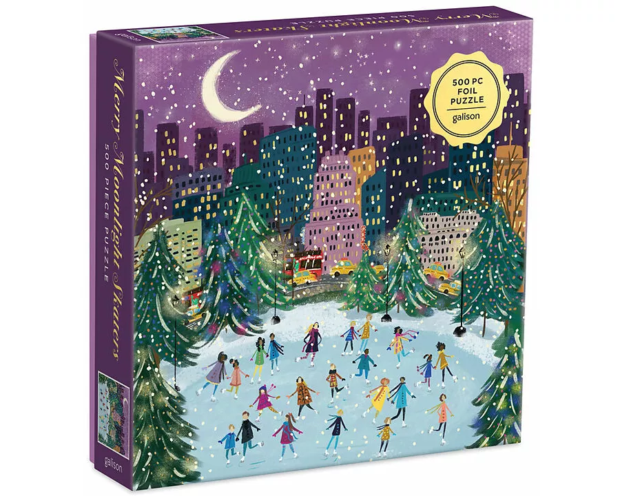 Merry Moonlight Skaters 500 Piece Foil Puzzle
