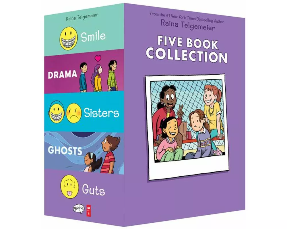 Raina Telgemeier Five Book Collection: Smile, Drama, Sisters, Ghosts, Guts