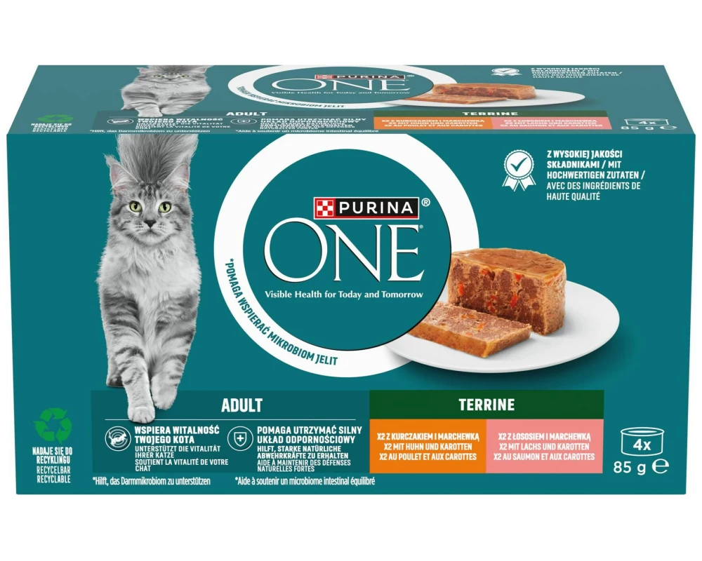 Purina ONE Nassfutter Adult Terrine mit Huhn und Lachs 4 x 85 g