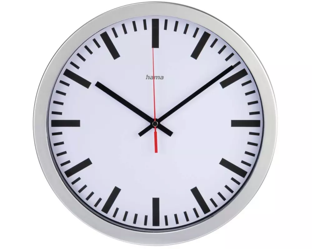 Hama Funk-Wanduhr Bahnhof Ø 30 cm, Silber/Weiss