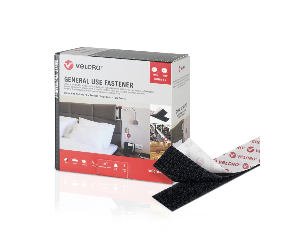 VELCRO General Use Fastener 25m Hakenband 25m Flauschband, Haken & Flausch 50mm schwarz
