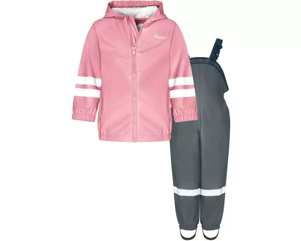 Playshoes Regen-Set Latzhose Basic Gr. 98, Grau/Rosa