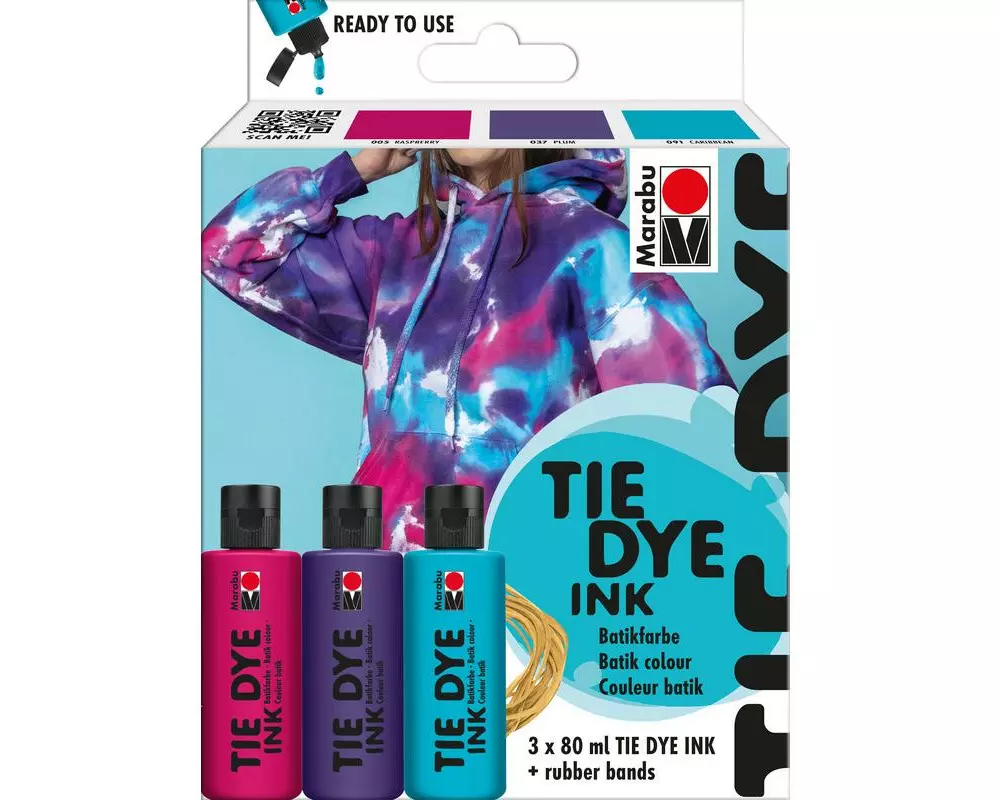 Marabu Textilfarbe Tie Dye Ink Set, 3 x 80 ml, Trend