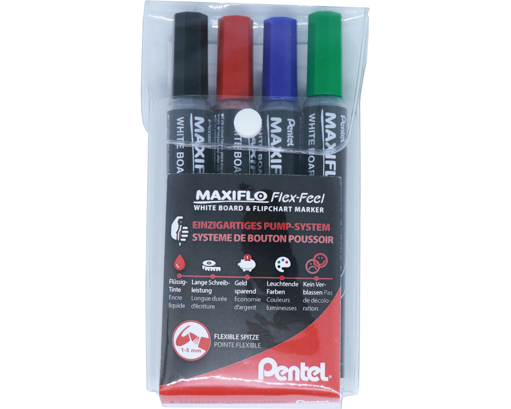 PENTEL Whiteboard Marker Maxiflo MWL5SBF-4 FlexFeel, 4 Stück