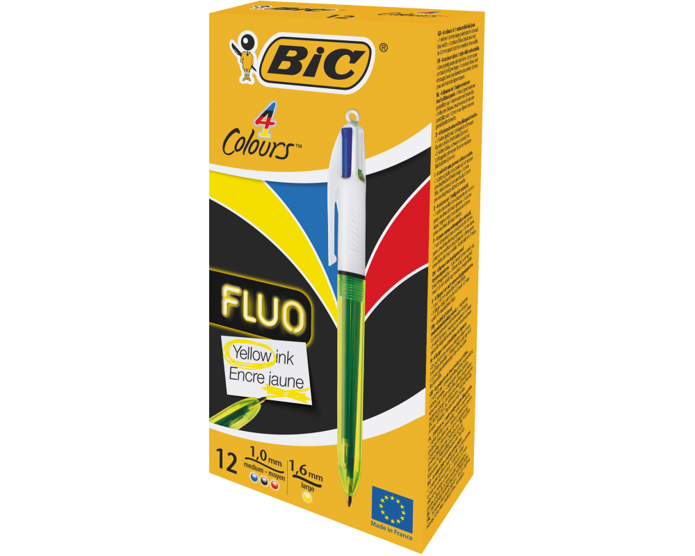 BIC Kugelschreiber Fluo 982868 4 Colours Box, 12 Stück