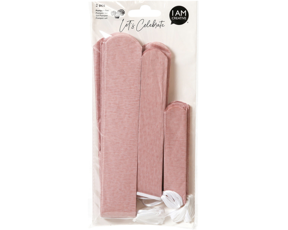 I AM CREATIVE Pompon Set, rosa,20,30,40cm 6010.966 3 Stück