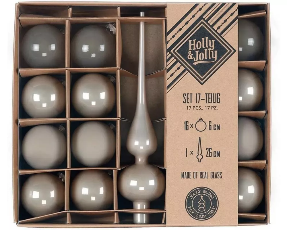 Holly & Jolly Weihnachtskugel Fine Alabaster 17 Stück, 6cm – mit Spitze