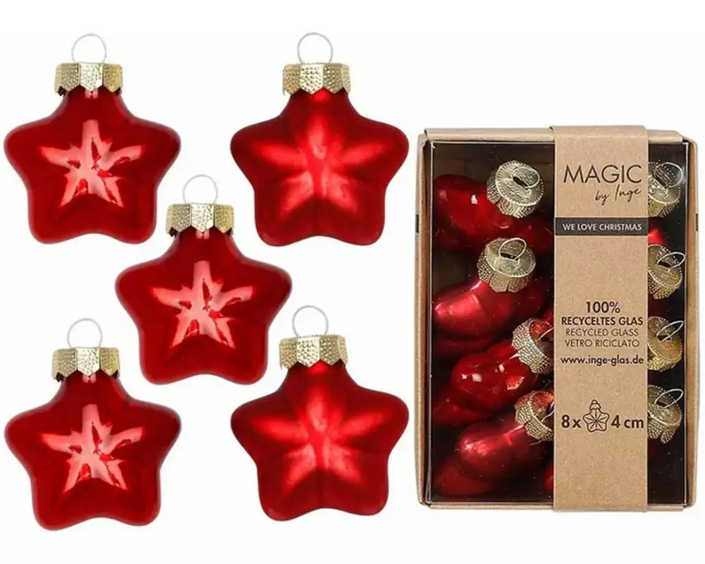 INGES CHRISTMAS DECOR Weihnachtskugel Stern 4 cm Rot, 8 Stück