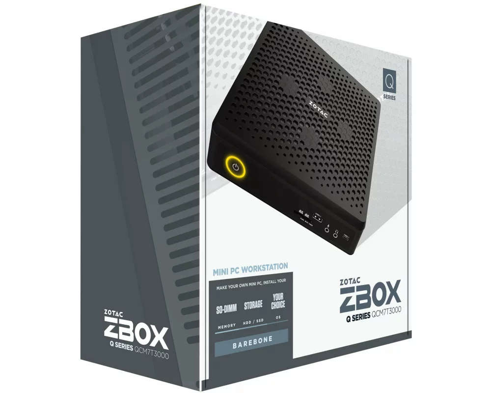 ZOTAC ZBOX QCM7T3000 Barebone Intel Core i7-10750H 2xDDR4-2933/2666 SO-DIMM Slot max.64GB M.2 SSD PCIE x4/SATAIII SSD Slot 2242/2280