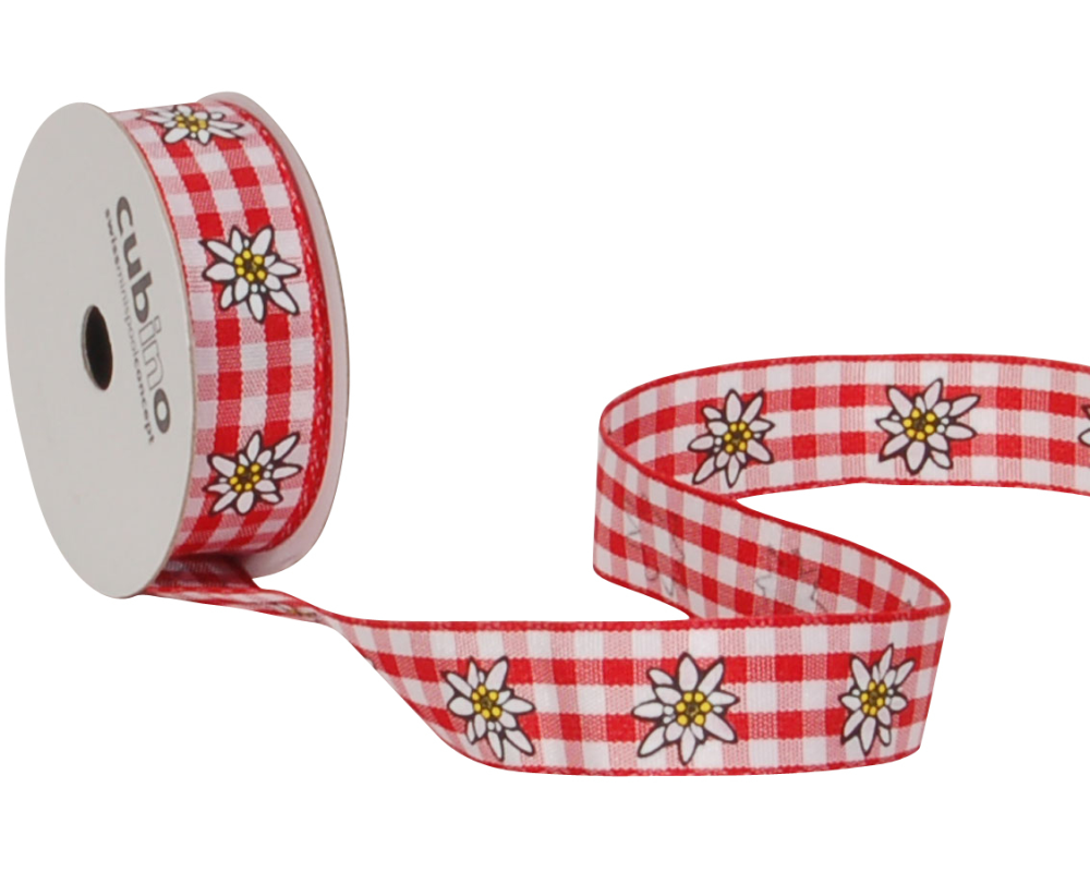 SPYK Band Cubino 15mm/3m 1324.1554 rot/weiss Karo Edelweiss