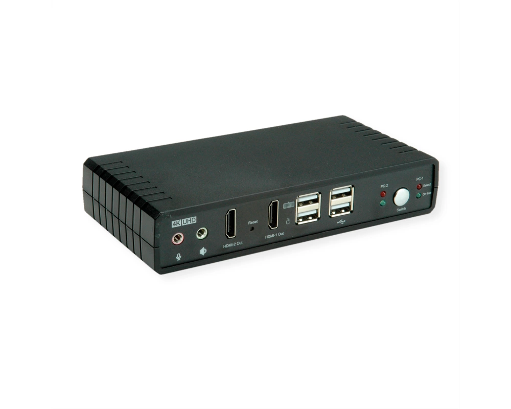 ROLINE KVM-Audio-Switch Dual Head HDMI 4K60, 1 User - 2 PC