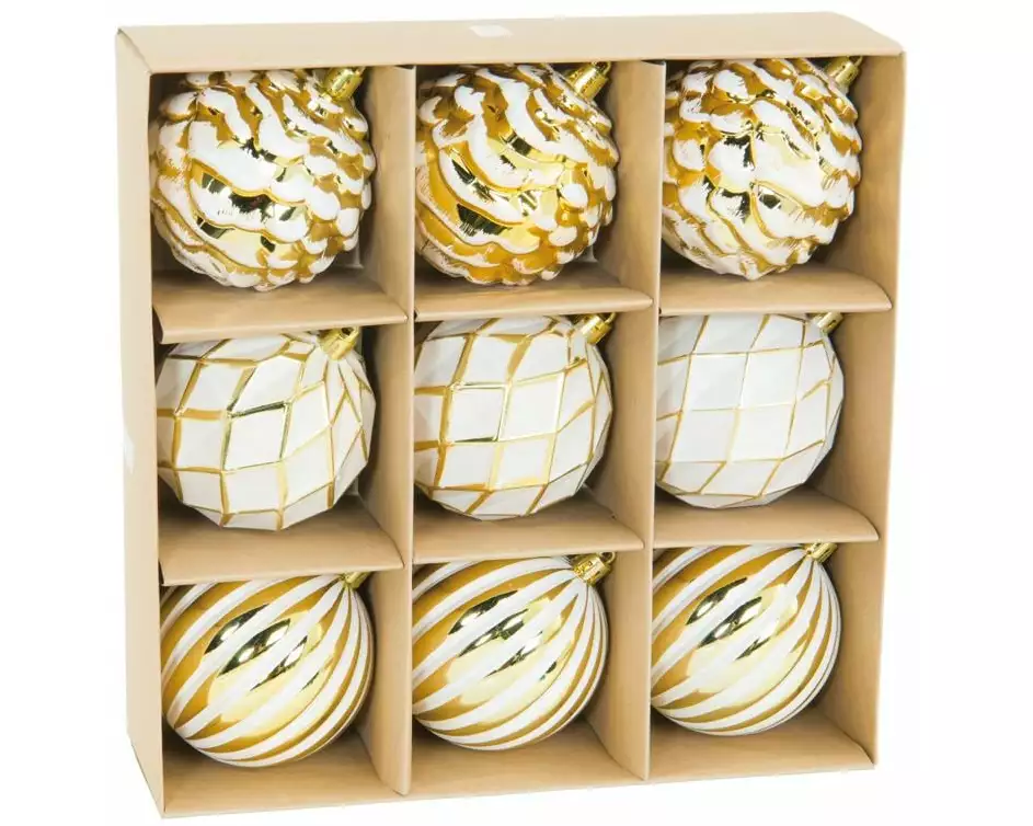 Dekomat AG Weihnachtskugel Ornamente Ø 8 cm, Gold/Weiss, 9 Stück