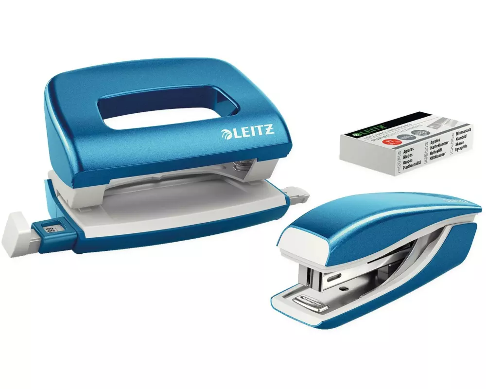 Leitz Locher und Mini-Heftgerät WOW 10 Seiten, Blau